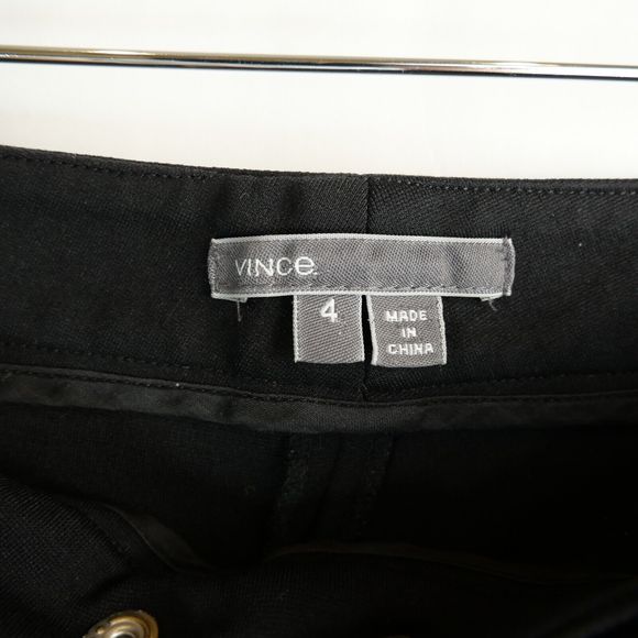 VINCE Pants 4 Pleated Trouser Skinny Mid Rise Zip Pockets Viscose Ponte Black - Picture 8 of 10
